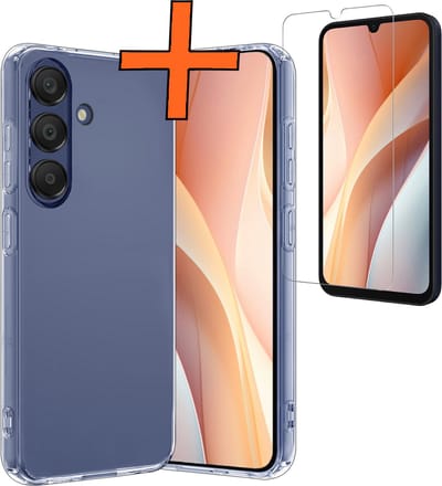 Hoes - Met Screenprotector - Geschikt voor Samsung Galaxy A15 - Sterk & Shockproof - Back Cover - Siliconen Case - Telefoon Hoes - Transparant