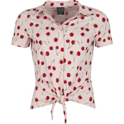 Pussy Deluxe - Rockabilly Blouse - Cherry Binding Blouse - S tot XXL - voor Vrouwen - lichtroze