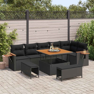 vidaXL - Tuinbank - Set - 11 - st - 9-Aantal - zitplaatsen - Zwart - poly - rattan