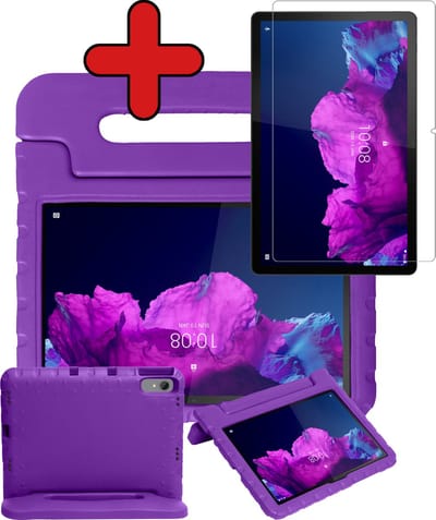 Hoesje - Geschikt voor Lenovo Tab P11 Plus - Met Screenprotector - Kinderhoes - Shockproof Bumper - Kidsproof Case - Tablethoes - Kinder Hoes Cover - Paars