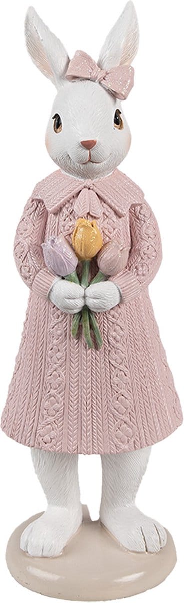 Clayre & Eef Decoratie Beeld Konijn 23 cm Wit Roze Kunststof