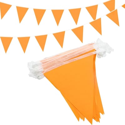 SnelShoppen - 15M Oranje Vlaggenlijn, 42 Stuks Stoffen Driehoekige Slingers voor Binnen en Buiten, Feestdecoraties voor Verjaardag, Babyshower, Bruilo