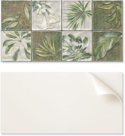 Bedrukt vinylpaneel - Slaapkamerdecoratie 100x50 cm Bladeren in een mozaïek van de natuur