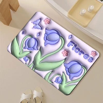 Cartoon Uitbreiding Wind 3D Bloem Badkamermat Huishoudelijke Badkamer Deur Absorberende Mat Antislip Diatomeeënaarde Mat 40 * 60cm diatom mud