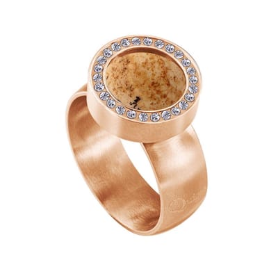 Quiges RVS Schroefsysteem Ring met Zirkonia Rosékleurig Mat 16mm met Verwisselbare Zandsteen Beige 12mm Mini Munt