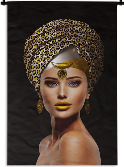 Wandkleed - Wanddoek - Vrouw - Accessoires - Geel - 60x90 cm - Wandtapijt