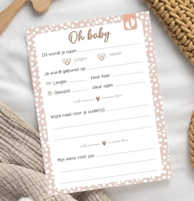 Babyshower invulkaarten 10 stuks | babyshower | babyshower voorspellingskaarten | babyshower kaarten | babyshower spelletjes | babyshower meisje | babyshower jongen | roze