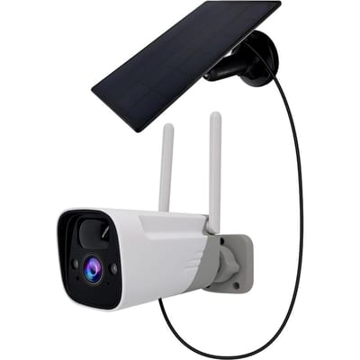 2MP WiFi Batterij Beveiligingscamera Draadloze 1080P Thuisbewakingscamera Buitenzonnecamera met wit