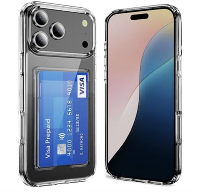 YPCd Pasjeshouder Hoesje Geschikt voor Apple iPhone 17 Pro Max – Backcover met Kaartvak voor 2 pasjes – Shockproof TPU – Verhoogde Randen – Transparant