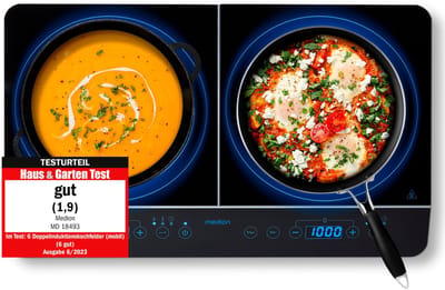MEDION dubbele inductiekookplaat met twee kookplaten, 3500 watt, 10 temperatuurniveaus, LED-display, MD 15324, zwart