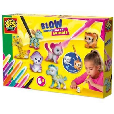 SES Creative - Blow Airbrush Pens - Safari Dieren - Knutselen Meisjes - 6 Pennen en Dieren - Herbruikbaar - Vanaf 5 jaar