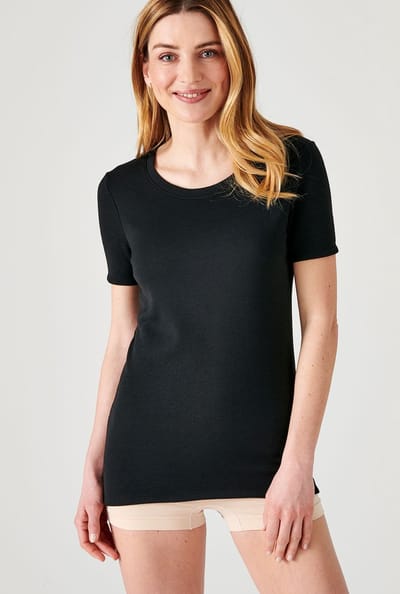 Damart - Thermolactyl T-shirt met korte mouwen, geborstelde fleece - Dames - Zwart - XS