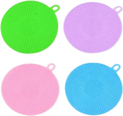 Set van 4 Siliconen Afwasborstels, Antikleef Keukenaccessoires voor Warmte-isolatie en Effectieve Reiniging