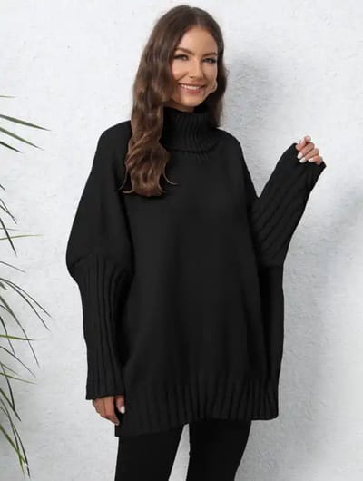ASTRADAVI Winter Mode - Trui - Dames Gebreide Coltruien - Warme en Stijlvolle Oversized Pullover Sweater - One Size - Zwart