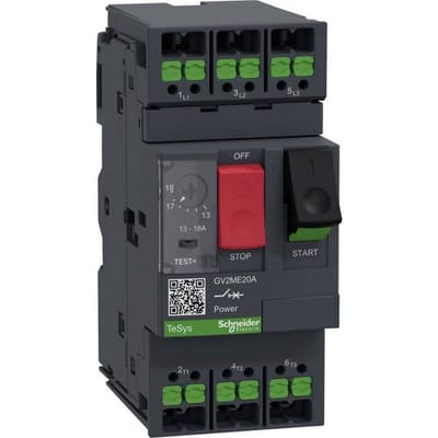 Schneider Electric GV2ME20A Motorbeveiligingsrelais 1 stuk(s) Instelbereik (stroomsterkte): 13 - 18 A Schakelspanning (max.): 690 V/AC (b x h x d) 45