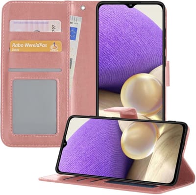 Hoesje - Met Pasjeshouder - Geschikt voor Samsung Galaxy A32 4G - Luxe Bookcase Portemonee - Flip Case - Kunstleer Book Case - Flipcase - Book Cover - Walletcase - Portemonneehoes - Telefoonhoesjes - Rosé goud
