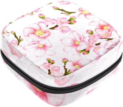Maandverband Opbergtas - Menstruatiecup Zakje - Intieme Hygiëne - Privacy Beschermend - 12x17x17 cm - Kersenbloesem