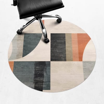 Wallfluent - Vloerbeschermer Geometrische Retrovormen - 100 cm - Beige Bureaustoel Vloerbeschermer - Rond - Vloerbeschermer Groot-Stoel Mat-Werkplekdecoraties - Boho-patroon