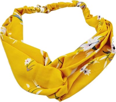 Haarsoires Haarband Twist 5cm – Bloemenprint – Gladde Stof – Geel - Zachte Knoop Hoofdband - Haaraccessoire voor Dames & Meisjes