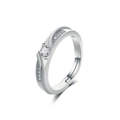 Sjika - Unisex Ring met Kristal - One Size – Zilverkleurige Koppelring – Vriendschapsring & Trouwring – Tijdloos Design