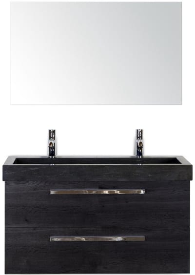 Seville Badmeubelset 100 cm - Black Oak - Wastafel Hardsteen Wit Lucca 2 Kraangaten met Spiegel