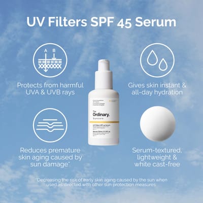UV Filters SPF 45 Serum 60 ml – Broad Spectrum UVA/UVB Protection, PA++++ High Shield, Lightweight Face Protection For All Skin Types, Morning Skincare Routine Essential, Daily Outdoor Use, Smooth Finish