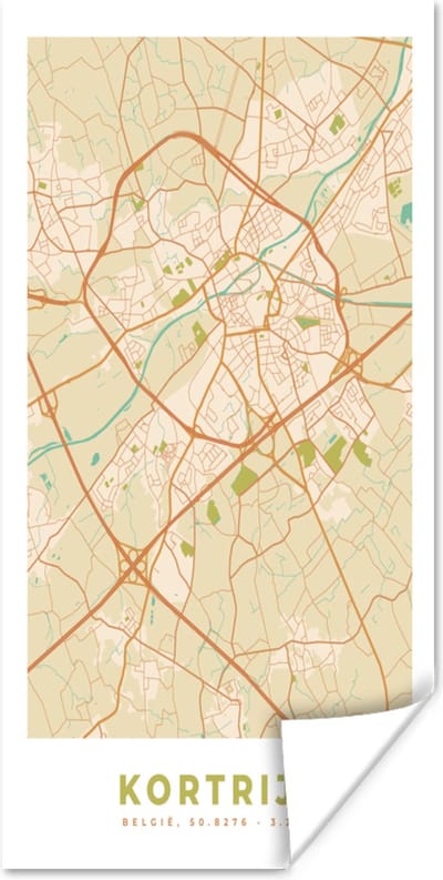 Poster België - Plattegrond - Stadskaart - Kaart - Kortrijk - 80x160 cm