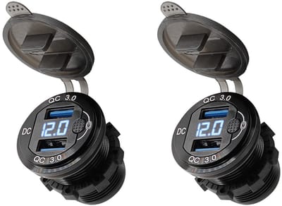 ProRide 12V USB Wandcontactdoos Inbouw - 2 USB Poorten - Schakelaar - Voltmeter - QC3.0 - Blauw - Voor 2 stuks