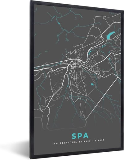 Fotolijst incl. Poster - Stadskaart – Grijs - Kaart – Spa – België – Plattegrond - 40x60 cm - Posterlijst
