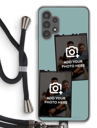 Gepersonaliseerd - Case Company® - Hoesje met koord geschikt voor Samsung Galaxy A13 4G hoesje met Koord - Polaroid Zwart - Telefoonhoesje met Zwart Koord - Bescherming aan alle Kanten en Over de Schermrand