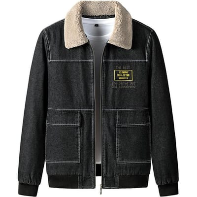 Heren Herfst en Winter Koreaanse Versie met Kasjmier Denim Verdikte Thermische Jas Trend Winterkleding 5XL black
