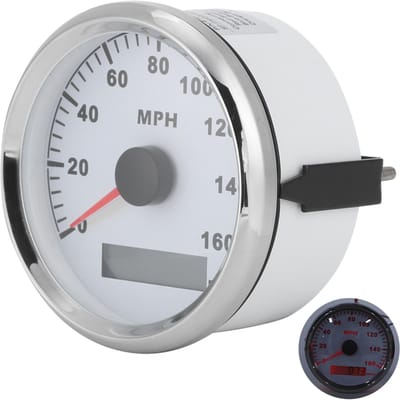 Compteur de vitesse GPS universel 85 mm (3,3 pouces) étanche et antibuée, boîtier avant en acier inoxydable 316L, gradué de 0 à 160 mph, pour voiture, camion, moto et quad (États-Unis). gray