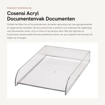 Dailygoods- Documentenvak Hoogwaardige Acryl - Stapelbare Opbergmanden - Bureau-organisatie - Geschikt voor A4 - Hoge Stabiliteit - Tijdloos Design - Opbergmand