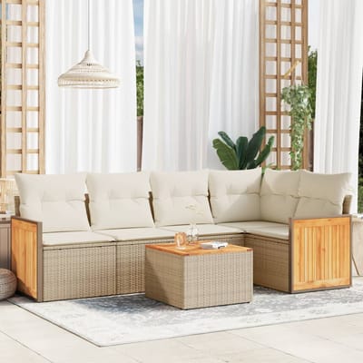 vidaXL - 6-delige - Loungeset - met - kussens - poly - rattan - beige