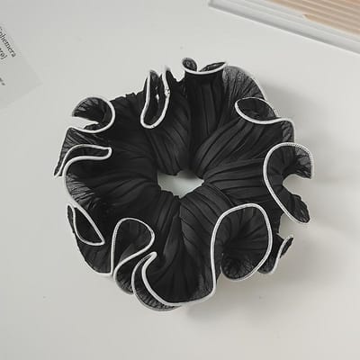 Gevouwen chiffon oversized scrunchies voor dames, zoete uitstraling, opvallende haarband, haaraccessoire zwart