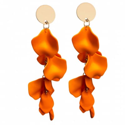 Clip oorbellen- Cyril -Oranje -goudkleurig-lang- geen gaatje-Charme Bijoux