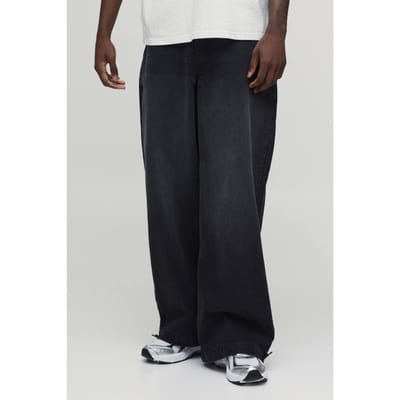 Essential Baggy Parachute Fit Rigid Jeans | Washed Black | Size 48R