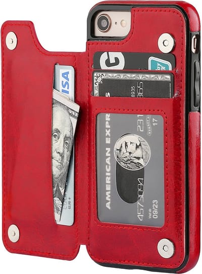ShieldCase telefoonhoesje geschikt voor Apple iPhone SE 2020 / SE 2022 wallet case - rood - Bookcase hoesje portemonnee - Walletcase flipcase shockproof hoesje pasjeshouder