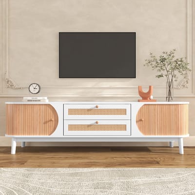 Tv-meubel met deuren en lades - tv-meubel met rotan zijkanten - 170 x 39 -5 x 46 cm