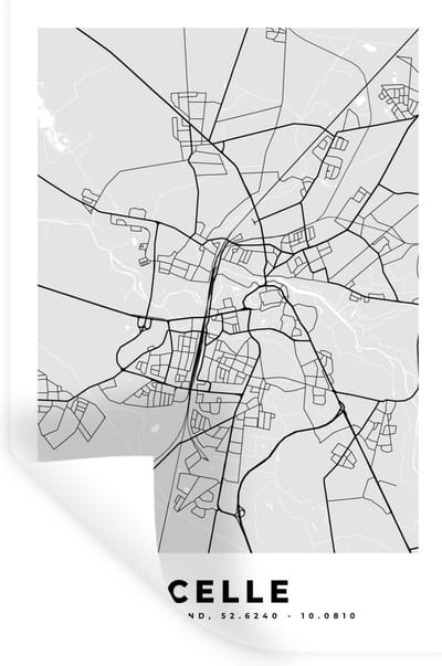 Muurstickers - Sticker Folie - Duitsland - Stadskaart - Plattegrond - Kaart - Celle - 20x30 cm - Plakfolie - Muurstickers Kinderkamer - Zelfklevend Behang - Zelfklevend behangpapier - Stickerfolie