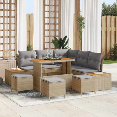 vidaXL - Tuinbank - Set - 9 - st - 8-Aantal - zitplaatsen - Beige - Poly - rattan