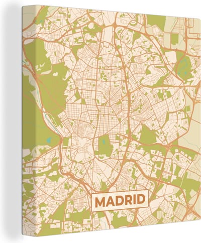 Canvas Schilderij Madrid - Stadskaart - Kaart -Plattegrond - Vintage - 20x20 cm - Wanddecoratie