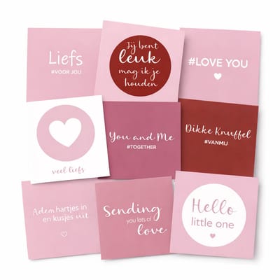 24× Wenskaarten – (JOY Serie) – "Voor elk moment" - Liefde & Verbondenheid – 12 Designs – 14 × 14 cm – Inclusief 24 Witte Enveloppen - Valentijn