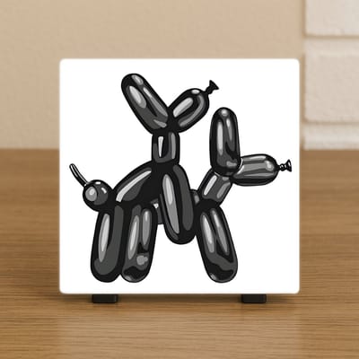 Wenstegeltje "Zwarte Ballonhond" – Kunstzinnige Decoratie – Hip trendy tegeltje – Wanddecoratie – Cadeau voor Nieuwe Woning, Housewarming of Gezinscadeau – Sfeervol en Persoonlijk – Trendy nu – Origineel cadeau – incl standaard