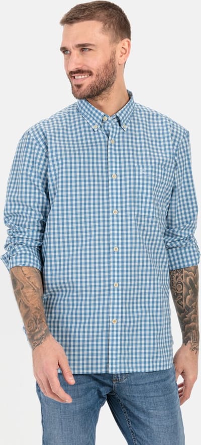 camel active Overhemd met lange mouwen en ruitpatroon - Maat menswear-S - Lichtblauw