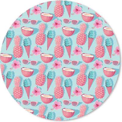 Muismat rond 20x20 cm - Mousepad Zomer - IJs - Fruit - Roze - Ronde muismatten
