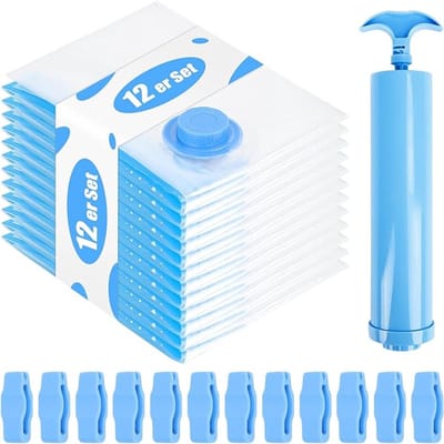 Famanu – Vacuümzakken voor reis - 12 stuks - 60 x 40 cm - opbergzak met pomp - voor kleding - dekbedden - kussens - beddengoed