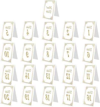 Gouden Tafelnummers - Bruiloft Decoratie - Feest Organisatie - Dubbelzijdig Ontwerp - 15x10cm Gevouwen - Goud