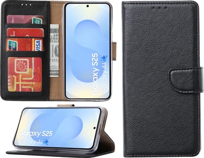 Hoesje Geschikt voor Samsung Galaxy S25 – Arara bookcase met pasjeshouder - Zwart