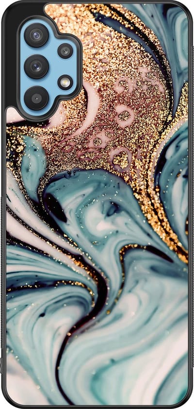 Leuke Telefoonhoesjes - Hoesje geschikt voor Samsung Galaxy A32 5G - Marmer blauw goud - Backcover zwart - Marmer - Blauw, Goud